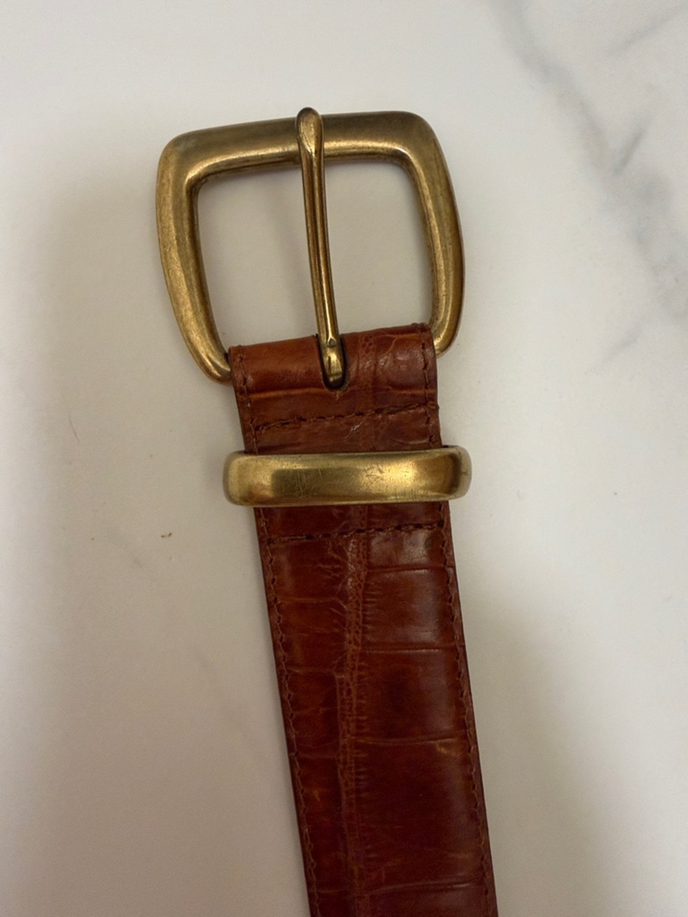 Fossil Brown Leather Belt with Antique Brass Buckle